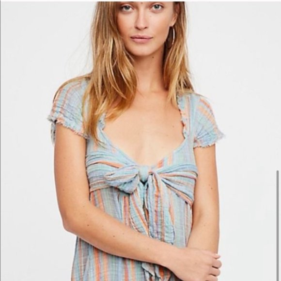 Free People One Maia Striped Wrap Mini Dress XS - Picture 4 of 6